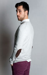 Dark Grey, V Neck Sweater with Elbow Patch -65% Cotton / 35% Polyamide
