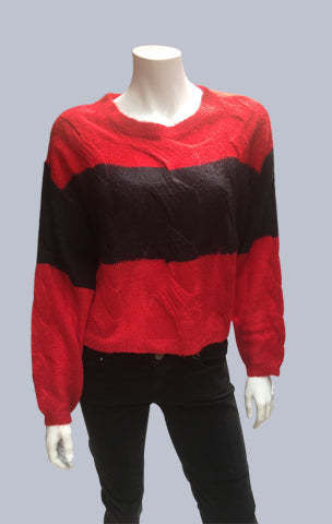 #Crop, Cable, Mohair-like jumper Red/Black Stripe