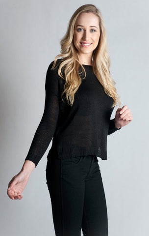 Long Sleeve Boat Neck Sweater - BLACK