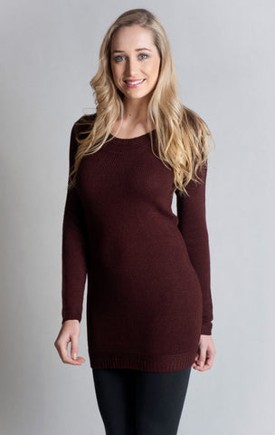 Long Round Neck Jumper- WINE