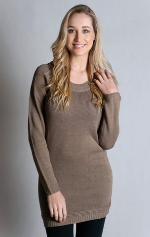 Long Round Neck Jumper- TAUPE