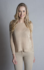 Long Sleeve Boat Neck Sweater-TAN