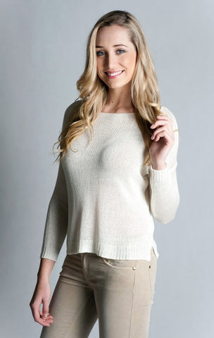 Long Sleeve Boat Neck Sweater- ECRU