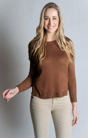 Long Sleeve Boat Neck Sweater-TAN