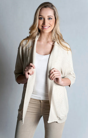 Knitwear-Dolman Sleeve Open Front Ribbed Cardigan-100% Cotton