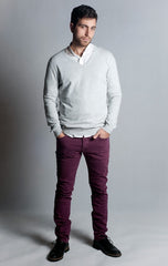 Beige, V Neck Sweater with Elbow Patch - 65% Cotton / 35% Polyamide
