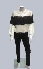 # Crop, cable, mohair like Jumper - Ecru/Navy Stripe