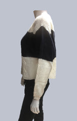 # Crop, cable, mohair like Jumper - Ecru/Navy Stripe