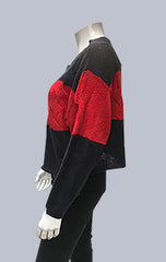 #Crop, Cable, Mohair-like Jumper Navy/Red Stripe